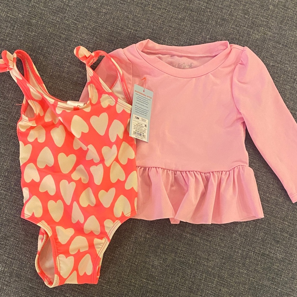 Cat & Jack hot pink and Light Pink Heart Swim